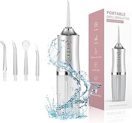 Water flosser with 3 modes, cordless water toothbrush with 4 replacement spray heads, IPX7 waterproof, rechargeable, portable, for travel, home, keys 