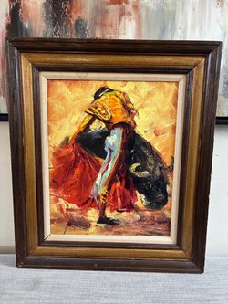 Vintage Matador Bullfighter Original Oil Painting Mid Century Impressionist Framed Art-24” x 28”