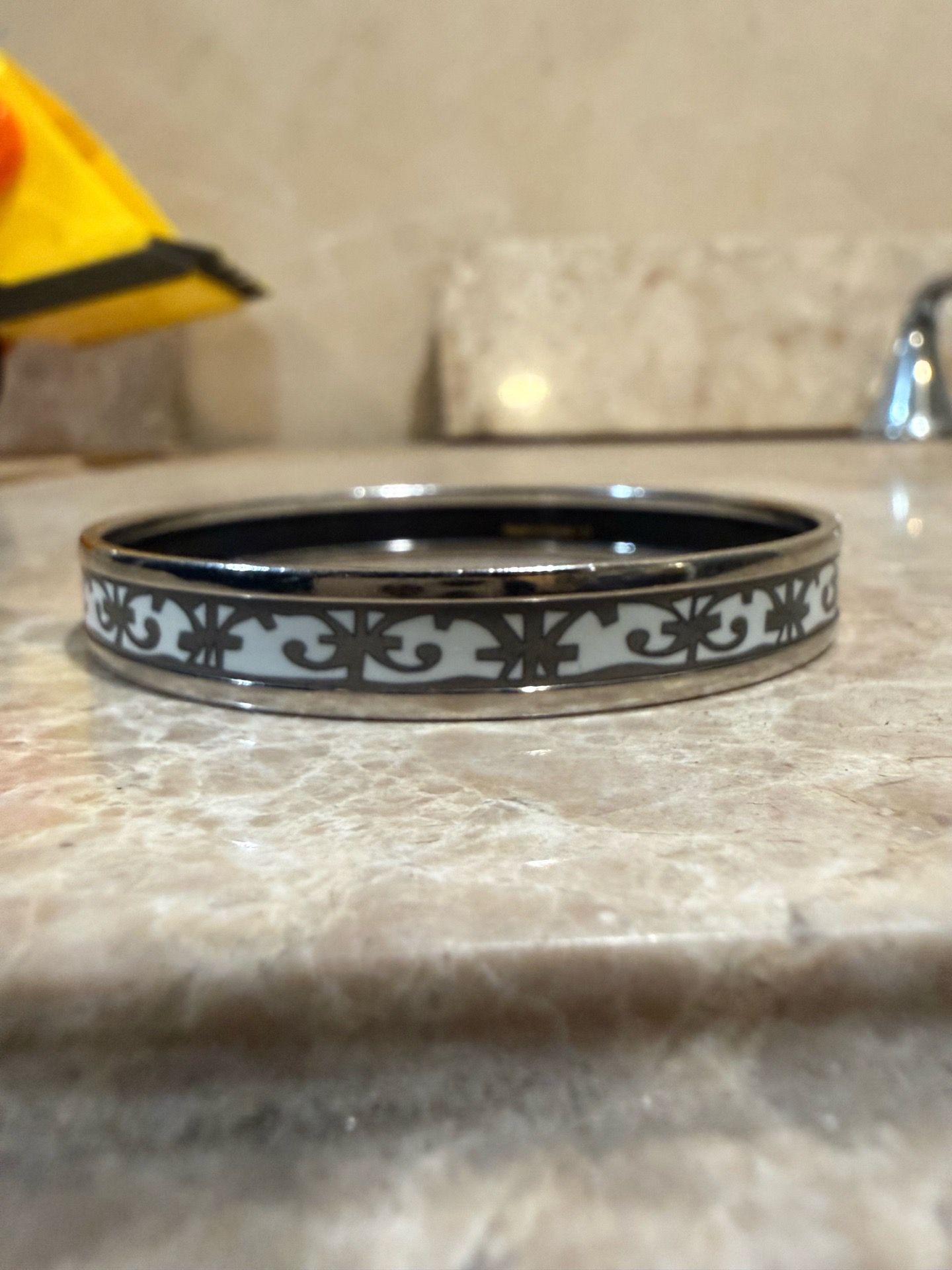 Hermes PM Bangle Bracelet White enamel Grey design silver rain
