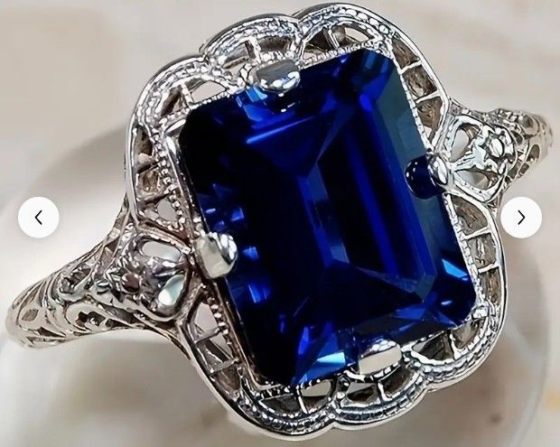 Elegant Huge Natural 925 Silver Sapphire Ring Women Wedding Engagement Size 8
