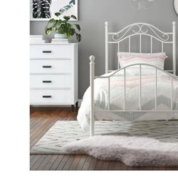 Twin Bed, Twin Platform Bed, Metal Twin Platform Bed, White 