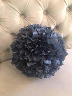 Large Round Navy Blue Flower Topiary Ball Decor