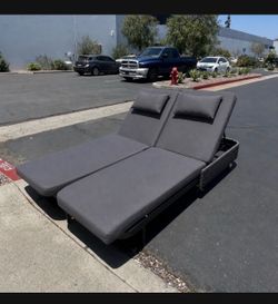 New Outdoor Patio Double Daybed Lounge Chaise Adjustable Aluminum Frame Day Bed
