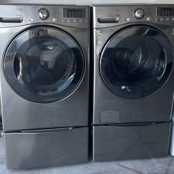 LG Washer & Electric Dryer Set With Pedestals