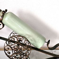 Antique German Stoneware Bottle & Wrought Iron Stand 