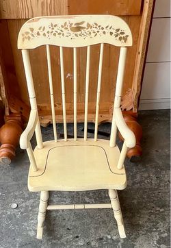 Vintage French Provincial Child's Rocking Chair..Cream Floral Gilt Decor.