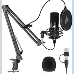 USB Microphone, MAONO 192KHZ/24Bit Plug & Play PC Computer Podcast Condenser Cardioid Metal Mic Kit with Professional Sound Chipset for Recording, Gam
