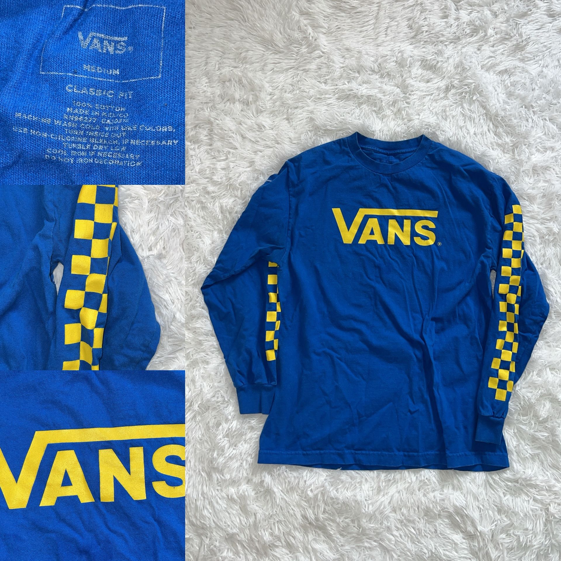 Blue “Vans” Checkered Yellow Long Sleeve