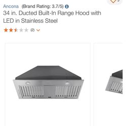 New 34” Ducted Built In Range Hood