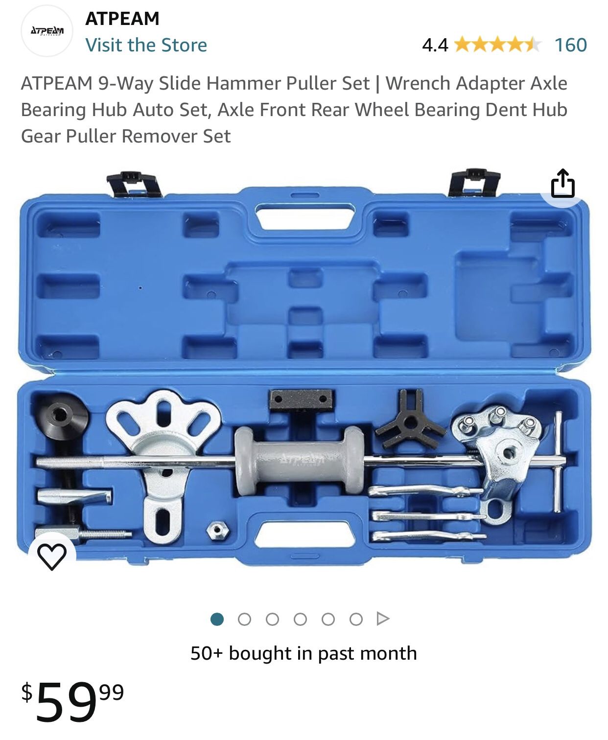 ATPEAM 9-Way Slide Hammer Puller Set | Wrench Adapter Axle Bearing Hub Auto Set, Axle Front Rear Wheel Bearing Dent Hub Gear Puller Remover Set