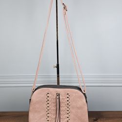 Crossbody Bag Pink Leather Gold Metal Accents 