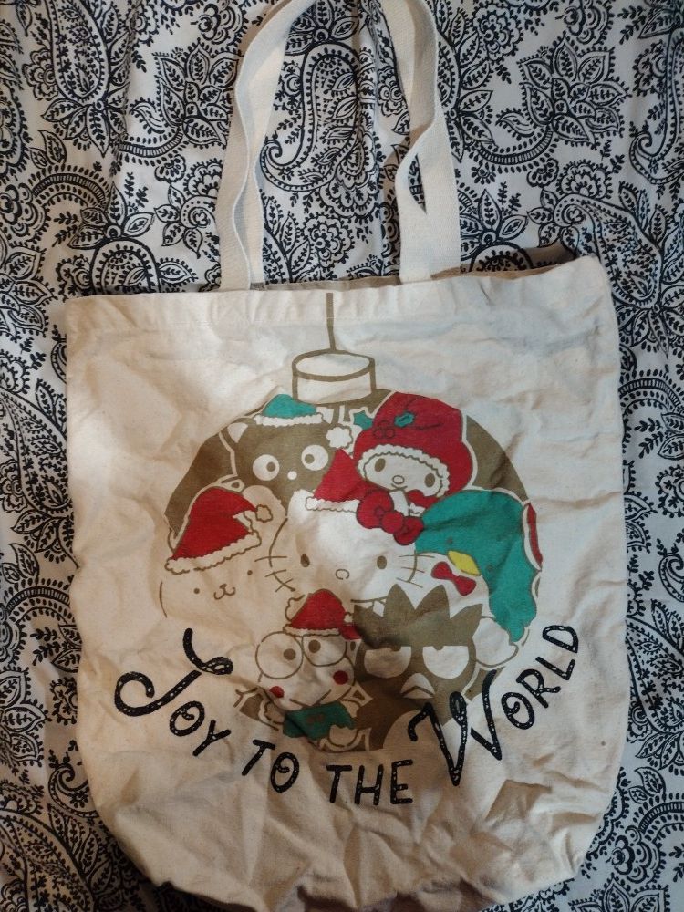 Cost Plus World Market Sanrio Hello Kitty Holiday Winter Canvas Tote Bag joy to