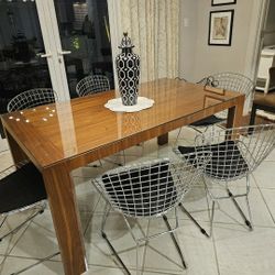 6 Dining Chair With Leather Seat Cushions 