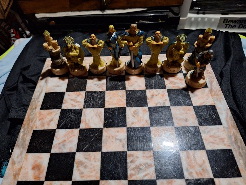 Chess Wizards & Dragons /  Chessboard Marble Double Side  Board