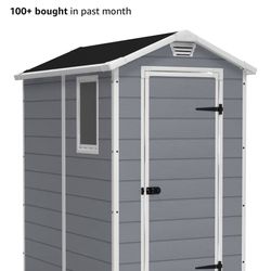 Keter Manor 4x6 Resin Outdoor Storage Shed Kit-Perfect to Store Patio Furniture, Garden Tools Bike Accessories, Beach Chairs and Lawn Mower, Grey & Wh