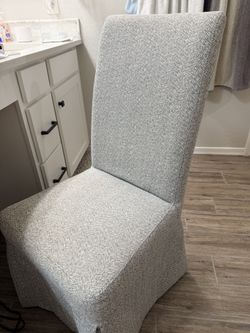 Grey Herringbone Parsons Chair with Skirt