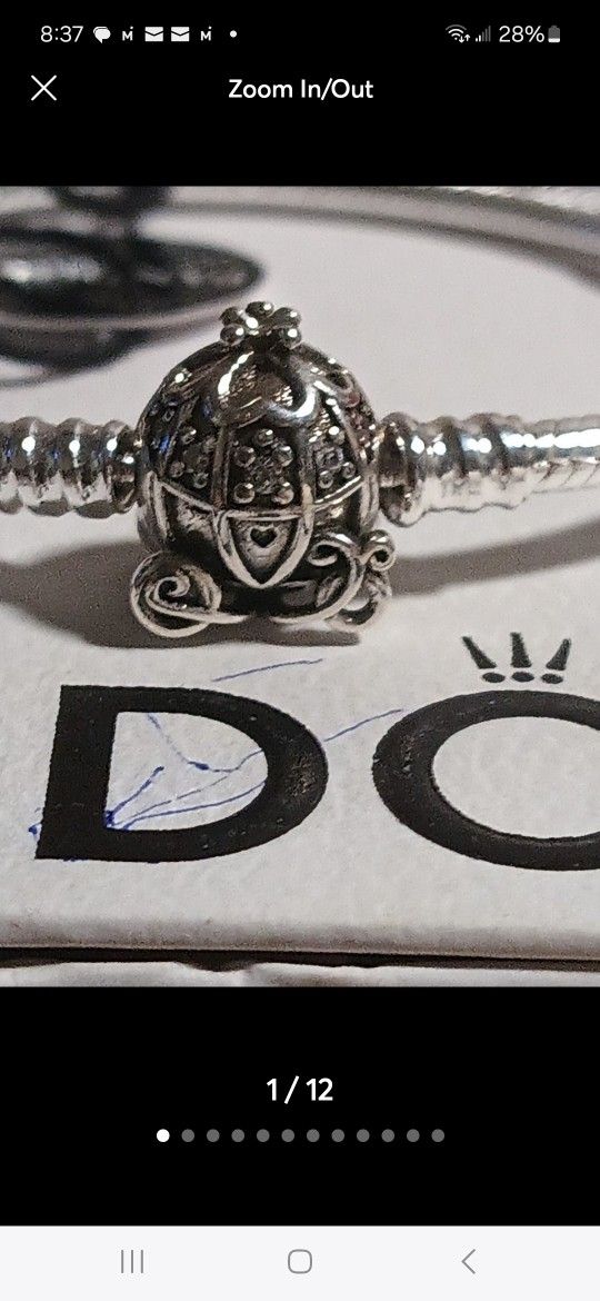 Pandora Disney Authentic Brand New Sterling Silver Cinderella Pumpkin Coach Clasp 7 Inch Bracelet 