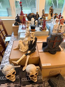 Title: Huge Lot of 50+ Gothic Skeleton Figurines & Skulls - Bulk Collection