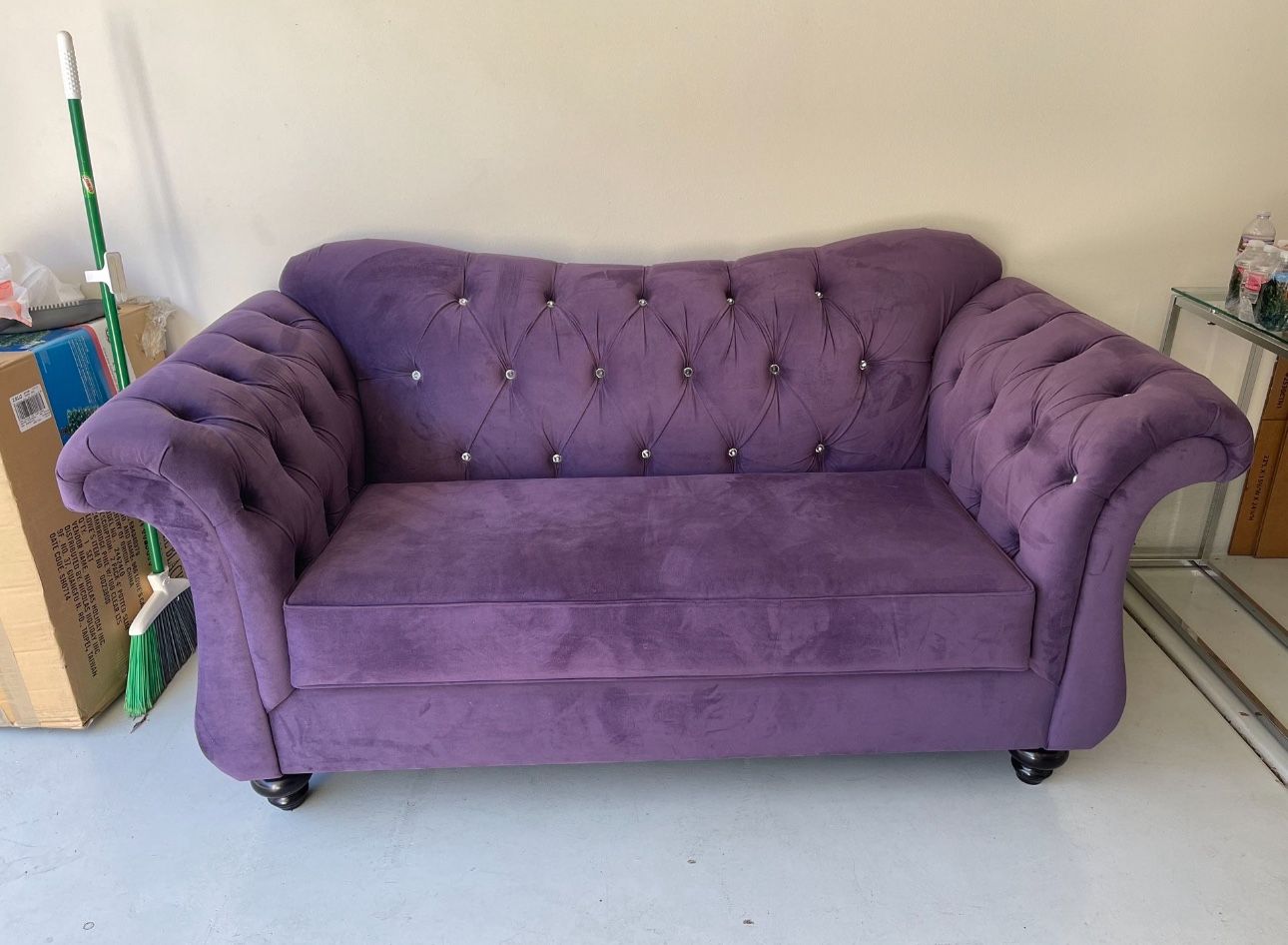 Purple Loveseat With Rhinestone Tufts