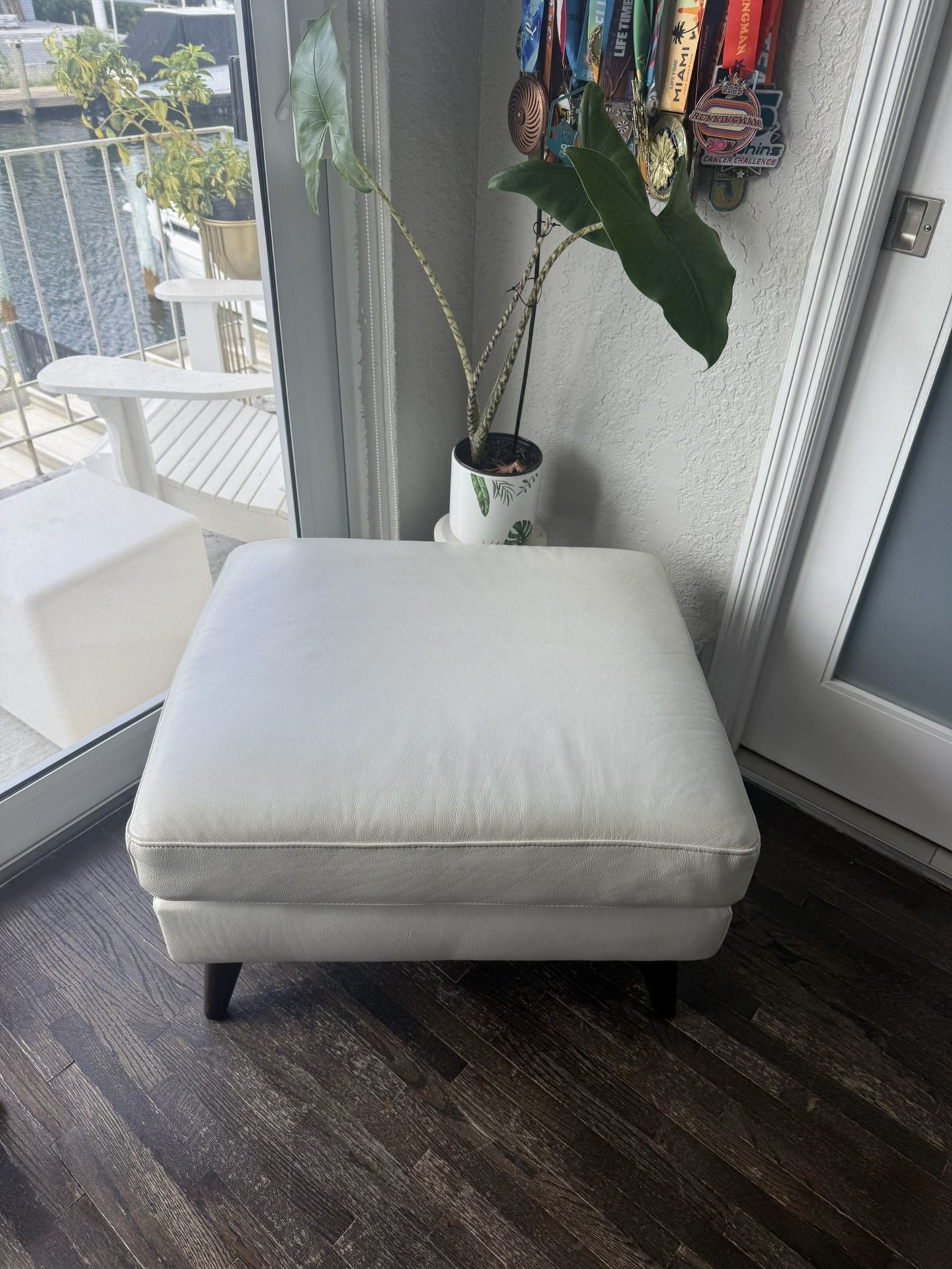 White Leather Ottoman