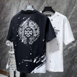 Pick! Black Or White Chrome Heart Logo Tee Splatter