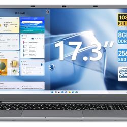 SGIN 17.3 Inch Laptop, with IPS Full HD Display 8GB RAM 256GB SSD Notebook, Celeron Quad-core Processor, Dual-Brand Wi-Fi, Expandable Storage 512GB TF