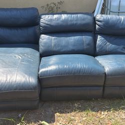 blue leather recliner couch