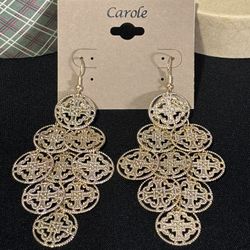 Statement Gold Tone Dangling Earrings 