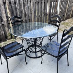 Dining Table 48”D X 30”H (Metal, Wood & Glass) Used Condition But Good. $80 Firm On Price