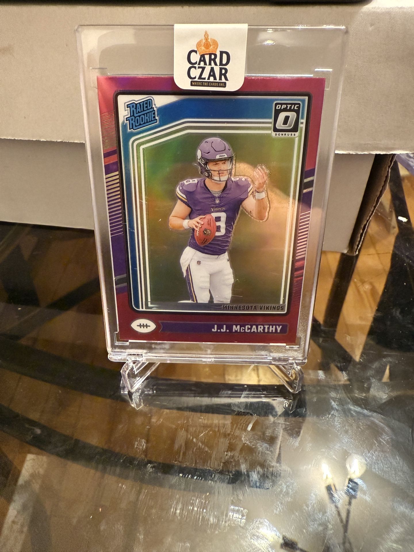 2024 Panini Donruss - Rated Rookie J.J. McCarthy Optic Preview Pink Prizm (RC)