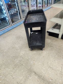 Black Plastic 2-Shelf Utility Cart on Wheels