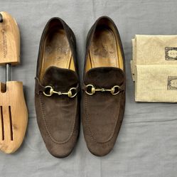 Gucci Jordan Horsebit Loafers Men’s Size 12 Brown Suede Shoes 406994 Italy