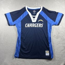 Majestic NFL Los Angeles Charge Women’s L Blue Jersey Shirt Rhinestone #2805