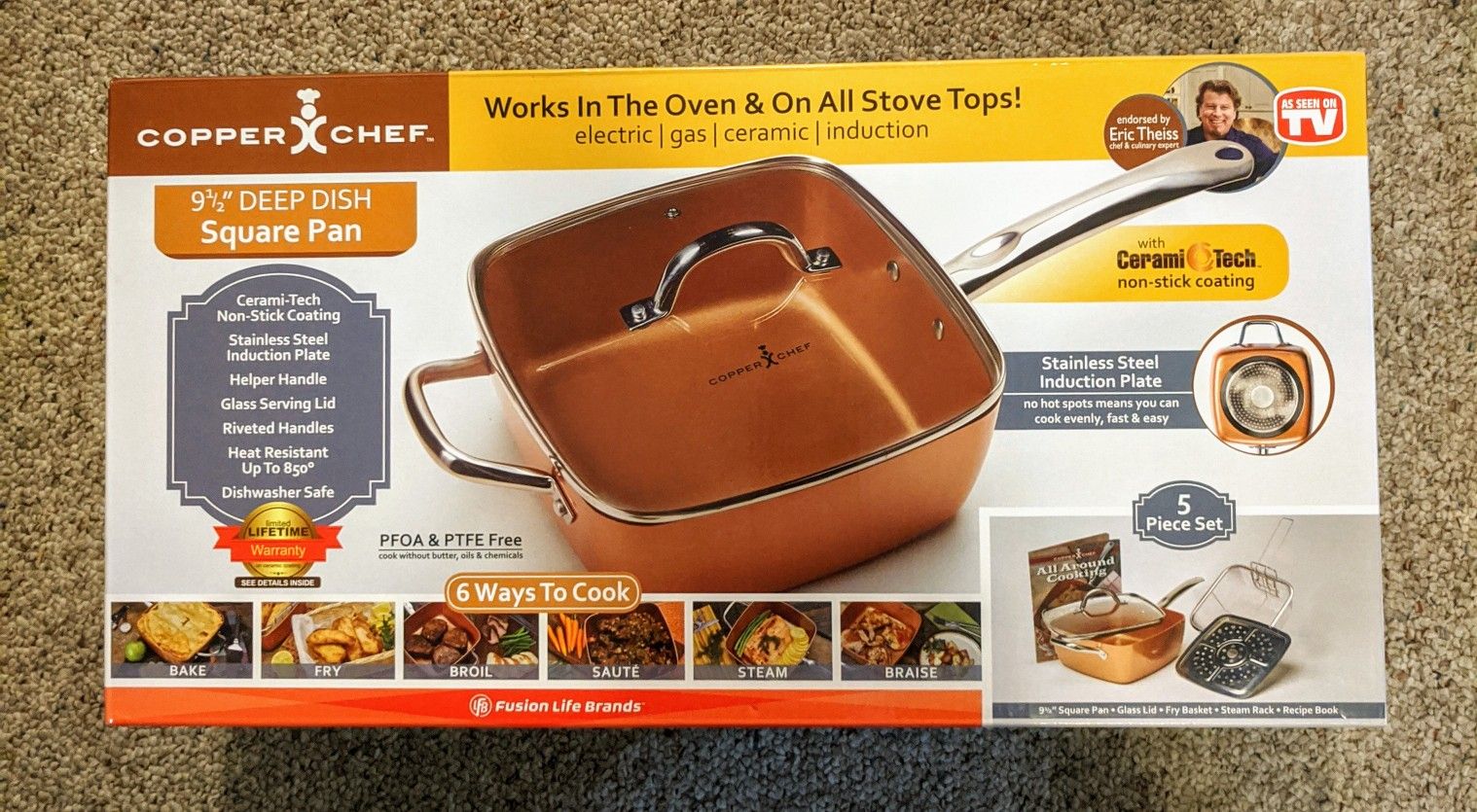 Copper chef 9 and 1/2 inch square deep dish pan 5 pieces