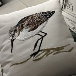 Heavy Embroidered Sandpiper Pillow, Beach Interiors 