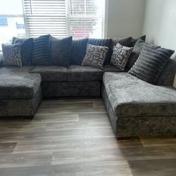 New Grey Sectional Sofa Couch With Pillows Reversible Chaise