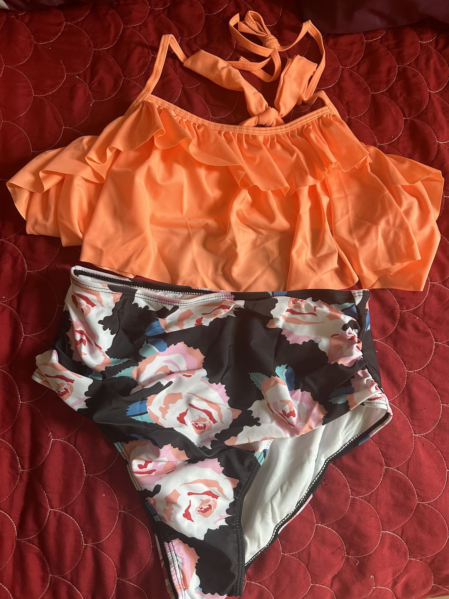 2 piece Swimwear Falbala High-waist Bikini Set Swimsuit Bathing Suit Size Medium