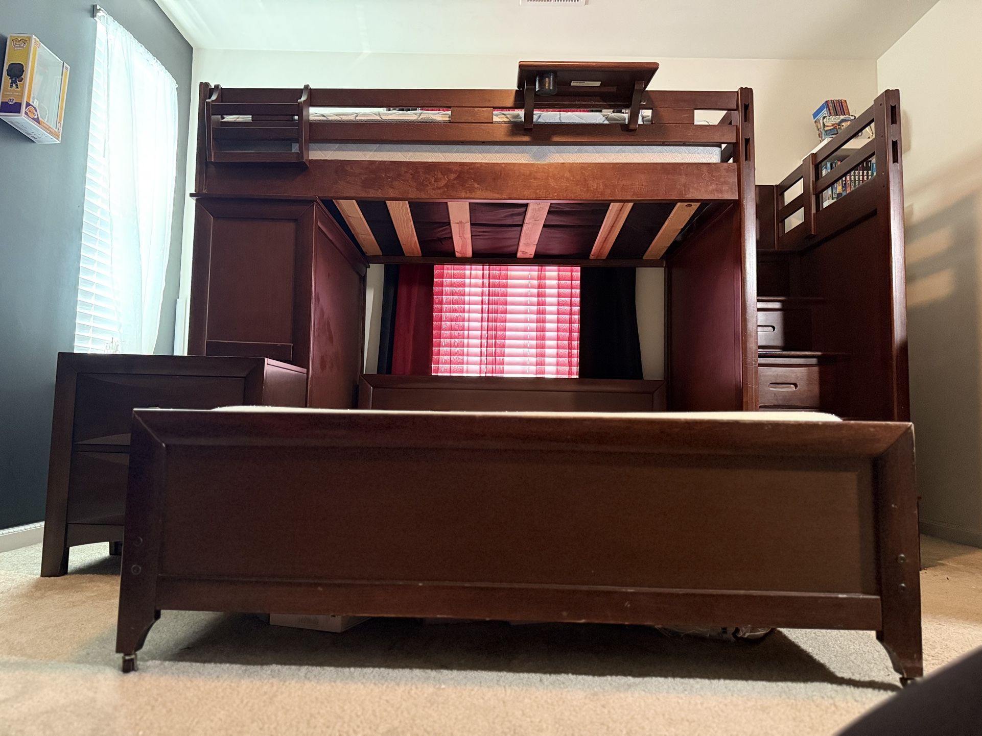 Twin/Full Step Loft bunk bed with chest, nightstand, mattresses $900 obo