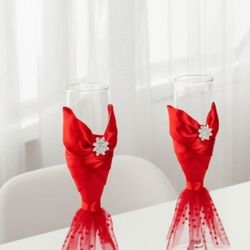 Diva Party Toasting Glass Cup Decorated in Red Wedding Sweet 16 Mis Quince Años