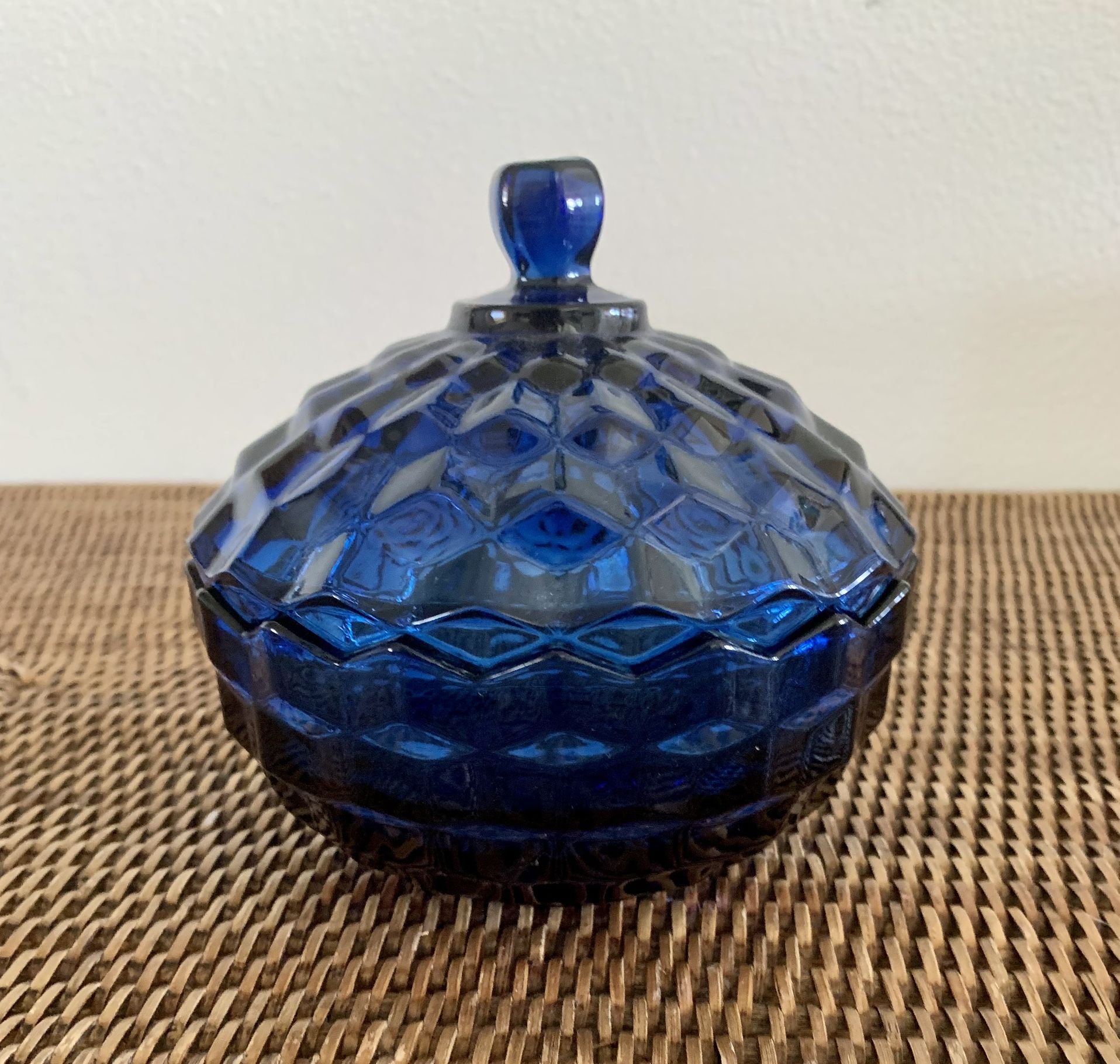 Vintage Colony Whitehall Cobalt Blue Cubist Candy Dish with Lid