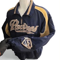 Majestic San Diego Padres Vintage Rare Jacket MLB Authentic Merchandise Bomber Size XXL Full Zip Spellout Signature SD stitched patch Patchwork Baseba