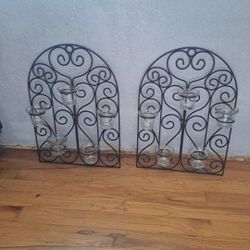 Wall Or Outdoor Decor 19"tall X 13" Wide W/Glass Candle Holders