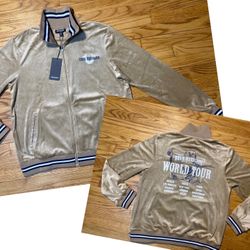 True Religion Men's Velour Tour Track Jacket Color Travertine Men’s Sz New