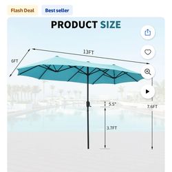 Autlaycil 13ft Patio Umbrella with Crank System and Sturdy Ribs, Sun Protection for Garden, Deck, Poolside, Outdoor - Sky Blue