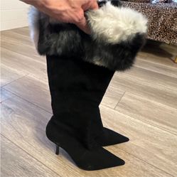 Fur Mink Black Boots