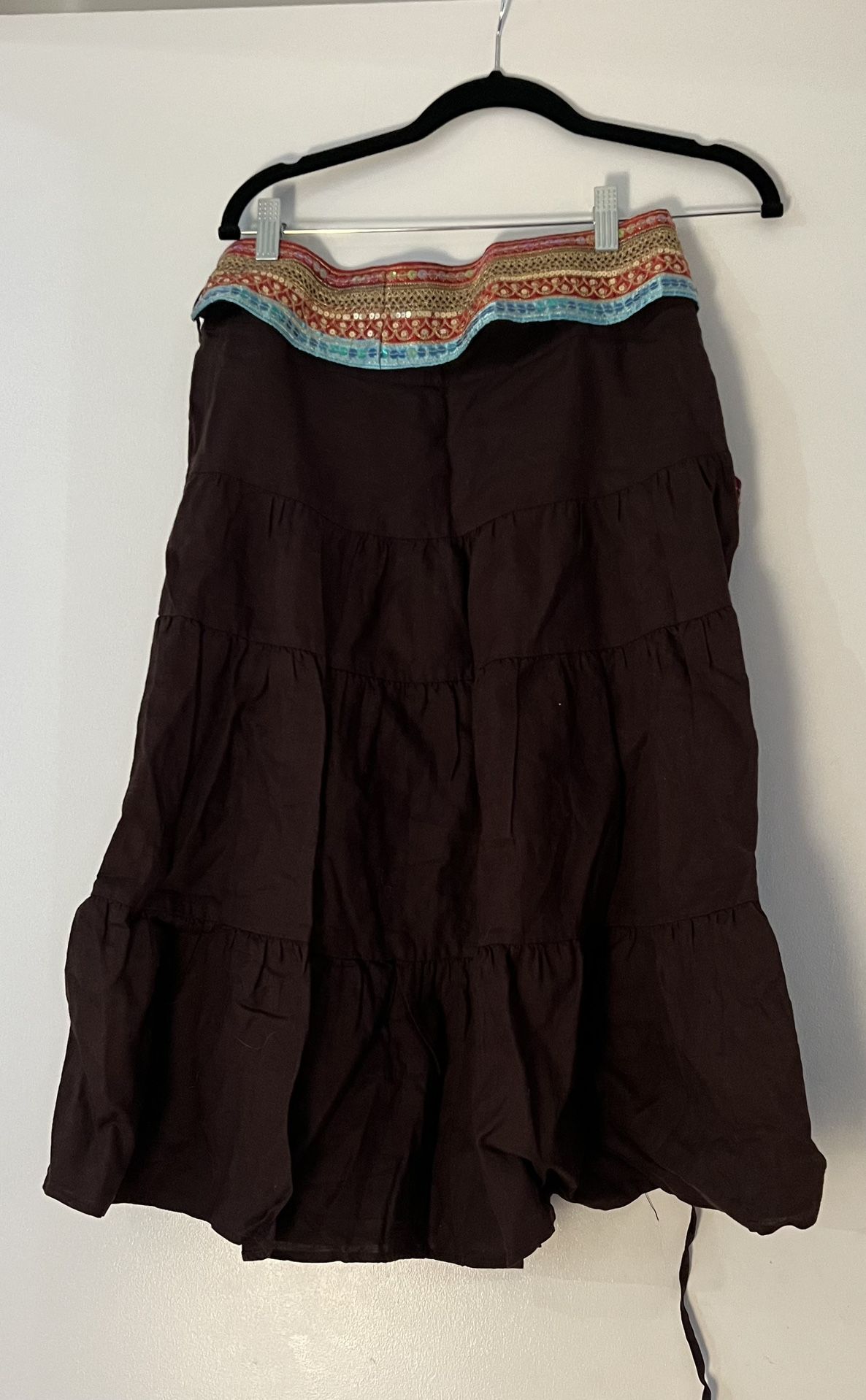 Context Brown Linen Side Zipper Skirt Sequins Size 2