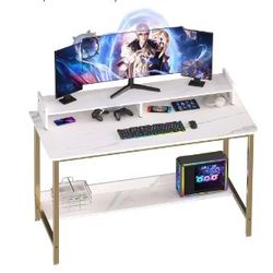 Computer Desk with Shelves, 43 Inch Gaming Writing Desk, Study PC Table Workstation with Storage for Home Office, Living Room, Bedroom, Metal Frame, W