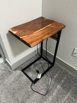Live Edge Wood End Table w/ Built-In Outlets