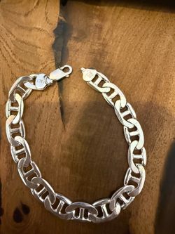 925 sterling silver men’s concave mariner link chain bracelet 8.5 In length 24,76 grams 12mm