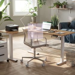 Christeena Height Adjustable Standing L Shaped Desk - Natural/White